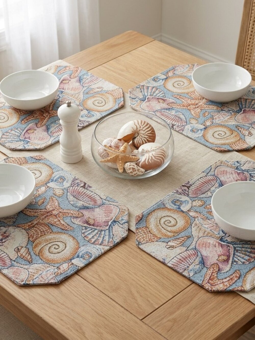 Woven Tapestry Placemats 4pc set Ocean Treasures Coastal Beach House Realistic